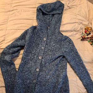 Blue button down hooded sweater